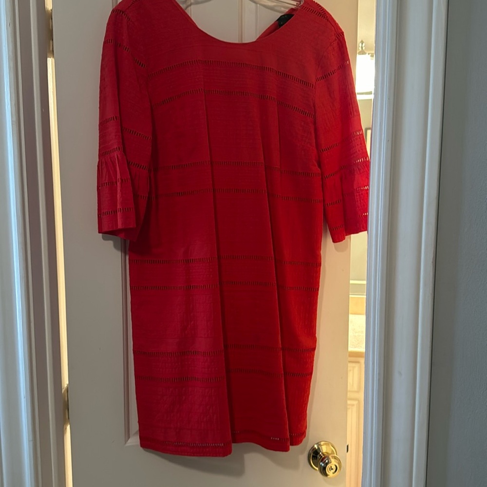 Flutter sleeve shift dress in eyelet, coral color size 8